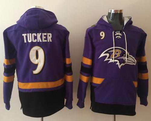 Nike Ravens #9 Justin Tucker Purple/Black Name & Number Pullover NFL Hoodie - Click Image to Close